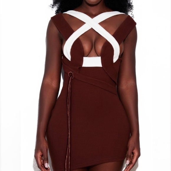 BBX BRAND Beige‎ Bandage Body Con Wrap Dress Nightclub New Sz-XL - Picture 1 of 10